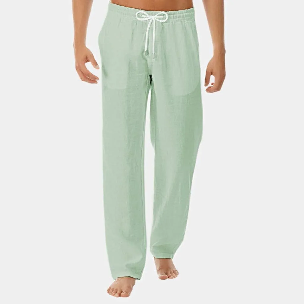 Men Linen Pants Loose Drawstring Lounge Pants Elastic Waist Dress Pants Lightweight Summer Pants Casual Trousers