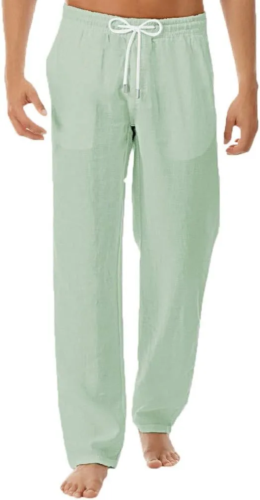 Men Linen Pants Loose Drawstring Lounge Pants Elastic Waist Dress Pants Lightweight Summer Pants Casual Trousers