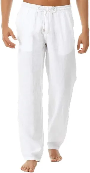 Men Linen Pants Loose Drawstring Lounge Pants Elastic Waist Dress Pants Lightweight Summer Pants Casual Trousers
