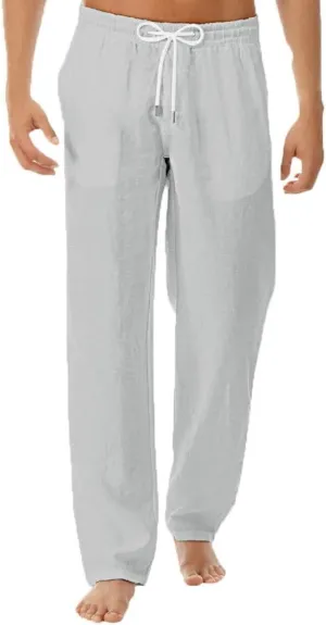 Men Linen Pants Loose Drawstring Lounge Pants Elastic Waist Dress Pants Lightweight Summer Pants Casual Trousers