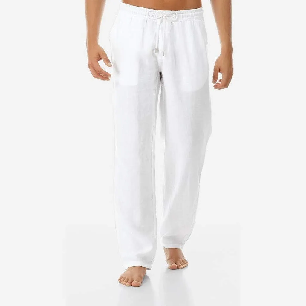 Men Linen Pants Loose Drawstring Lounge Pants Elastic Waist Dress Pants Lightweight Summer Pants Casual Trousers