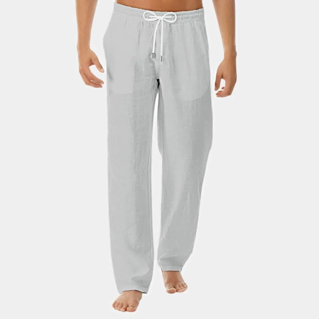 Men Linen Pants Loose Drawstring Lounge Pants Elastic Waist Dress Pants Lightweight Summer Pants Casual Trousers
