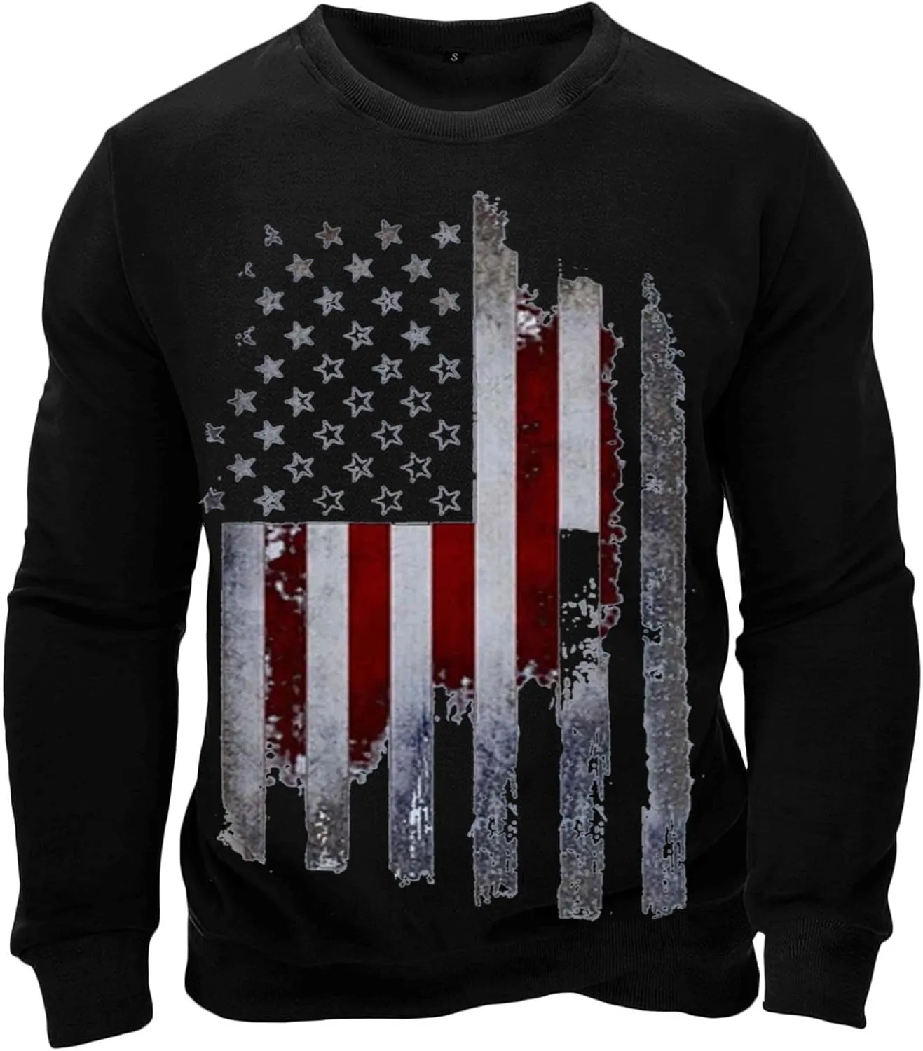Mens America Flag Printed Pullover Top Casual Men's Crew Neck Patriotic Tshirt Big and Tall Loose Vintage Sweatshirt