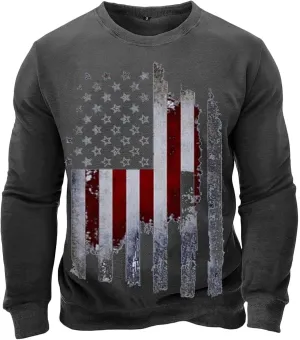 Mens America Flag Printed Pullover Top Casual Men's Crew Neck Patriotic Tshirt Big and Tall Loose Vintage Sweatshirt
