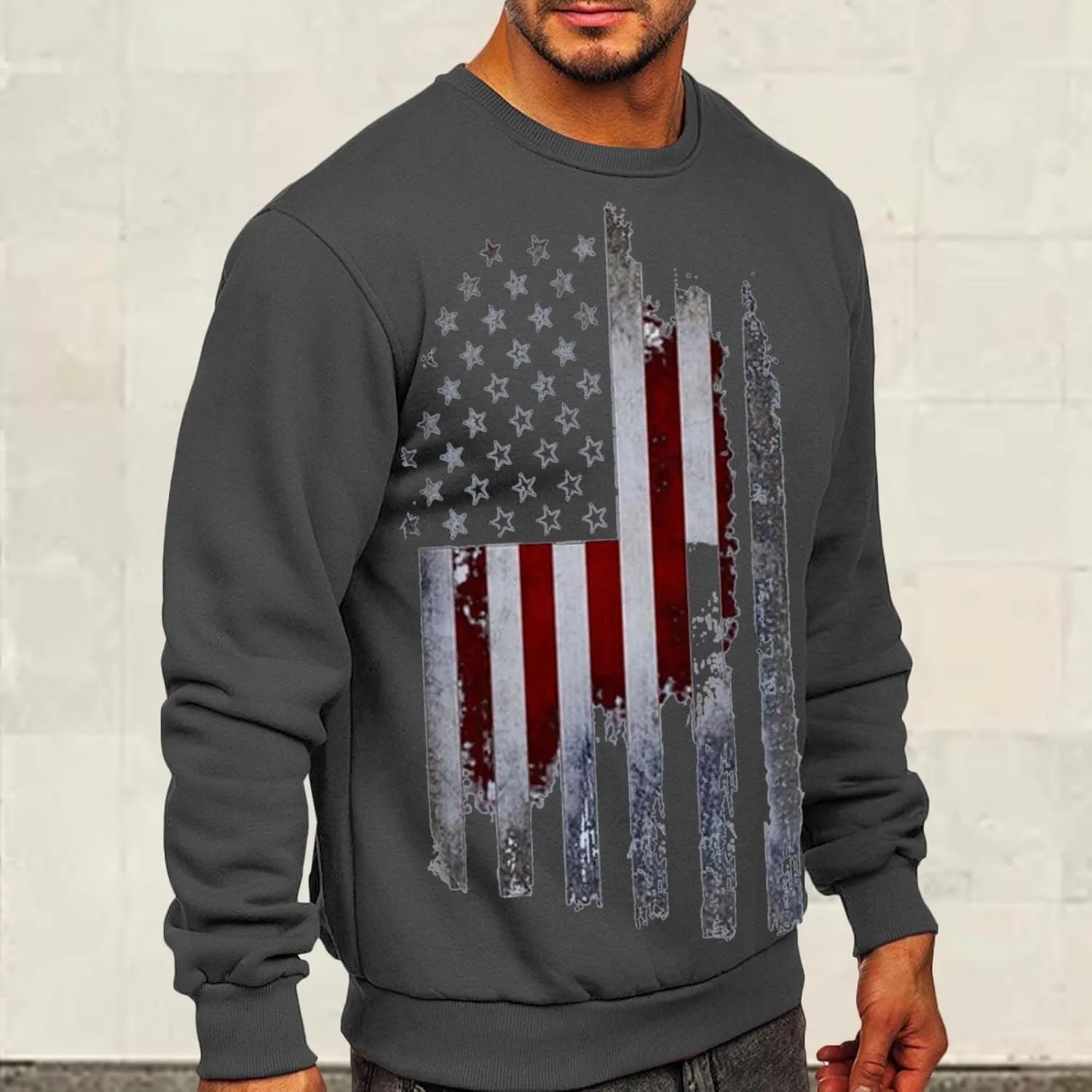 Mens America Flag Printed Pullover Top Casual Men's Crew Neck Patriotic Tshirt Big and Tall Loose Vintage Sweatshirt