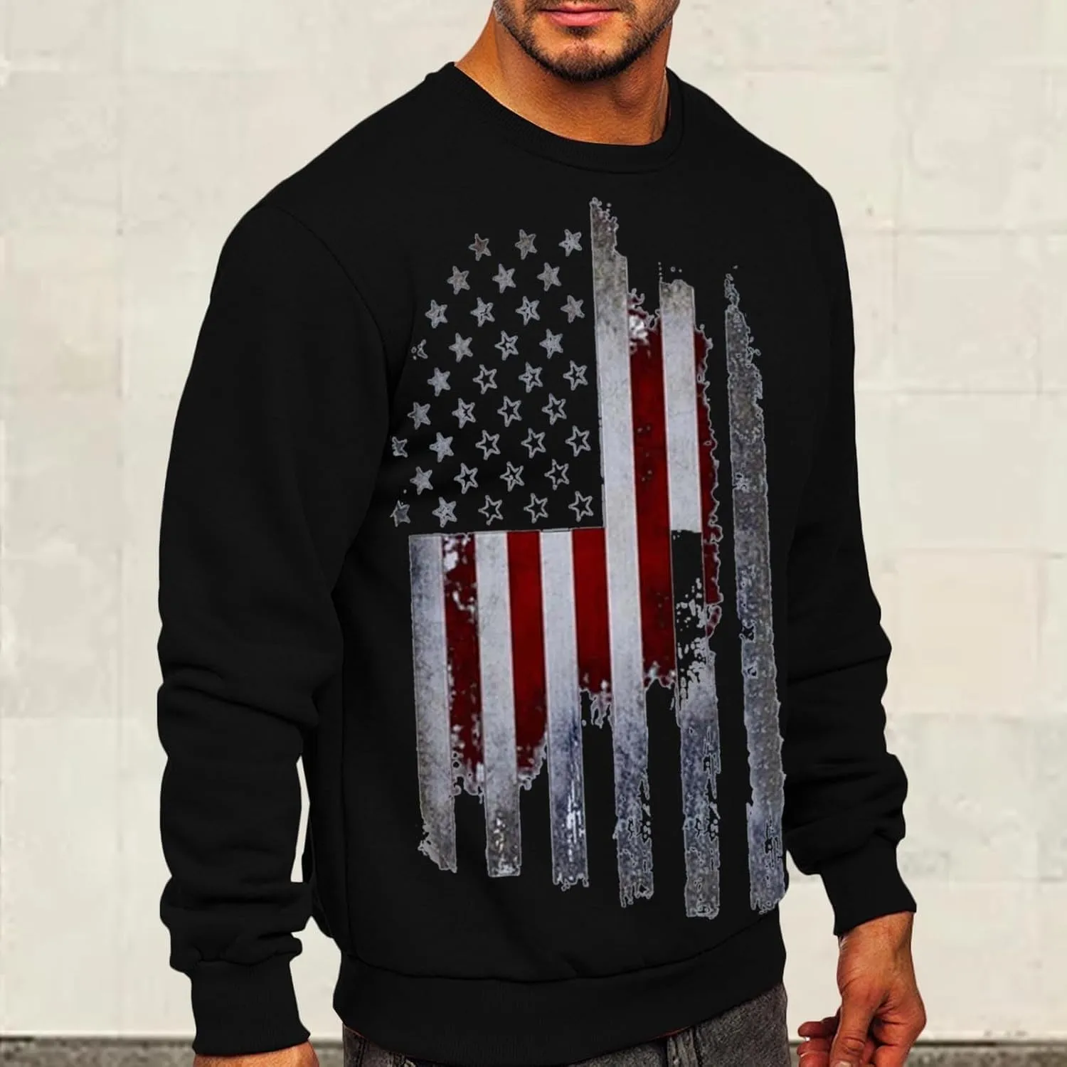 Mens America Flag Printed Pullover Top Casual Men's Crew Neck Patriotic Tshirt Big and Tall Loose Vintage Sweatshirt