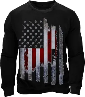 Mens America Flag Printed Pullover Top Casual Men's Crew Neck Patriotic Tshirt Big and Tall Loose Vintage Sweatshirt