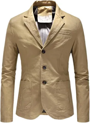 Mens Blazer Casual Classic Vintage Shirt Suit Jacket Solid Daily Lightweight Three Button Sports Coat with Pockets
