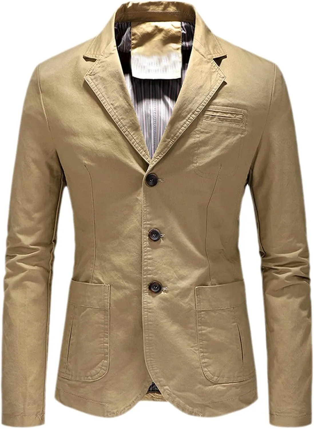 Mens Blazer Casual Classic Vintage Shirt Suit Jacket Solid Daily Lightweight Three Button Sports Coat with Pockets
