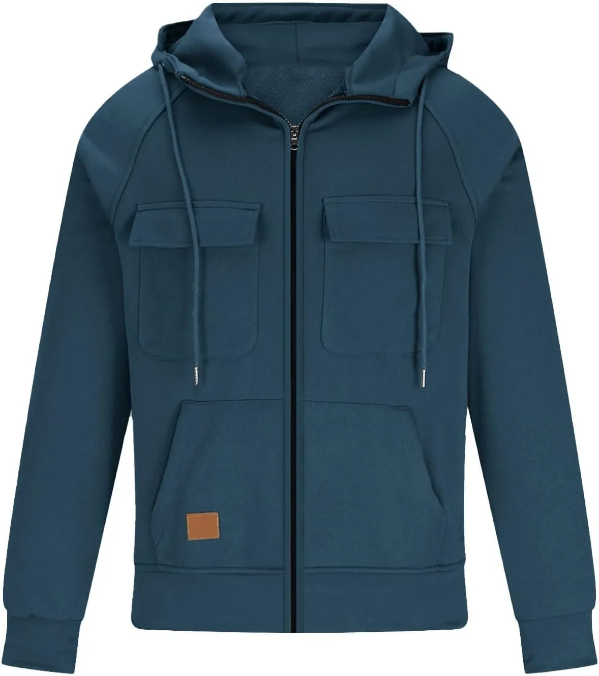 Mens Cargo Hoodies Casual Lightweight Full Zip Drawstring Tactical Hooded Sweatshirts Workout Athletic Jackets Outwear