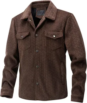 Men's Casual Big and Tall Corduroy Trucker Jacket Vintage Long-Sleeve Button Up Lapel Winter Coat Comfy Casual Slim Fit Shirt