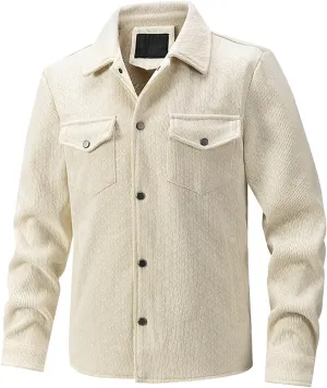 Men's Casual Big and Tall Corduroy Trucker Jacket Vintage Long-Sleeve Button Up Lapel Winter Coat Comfy Casual Slim Fit Shirt