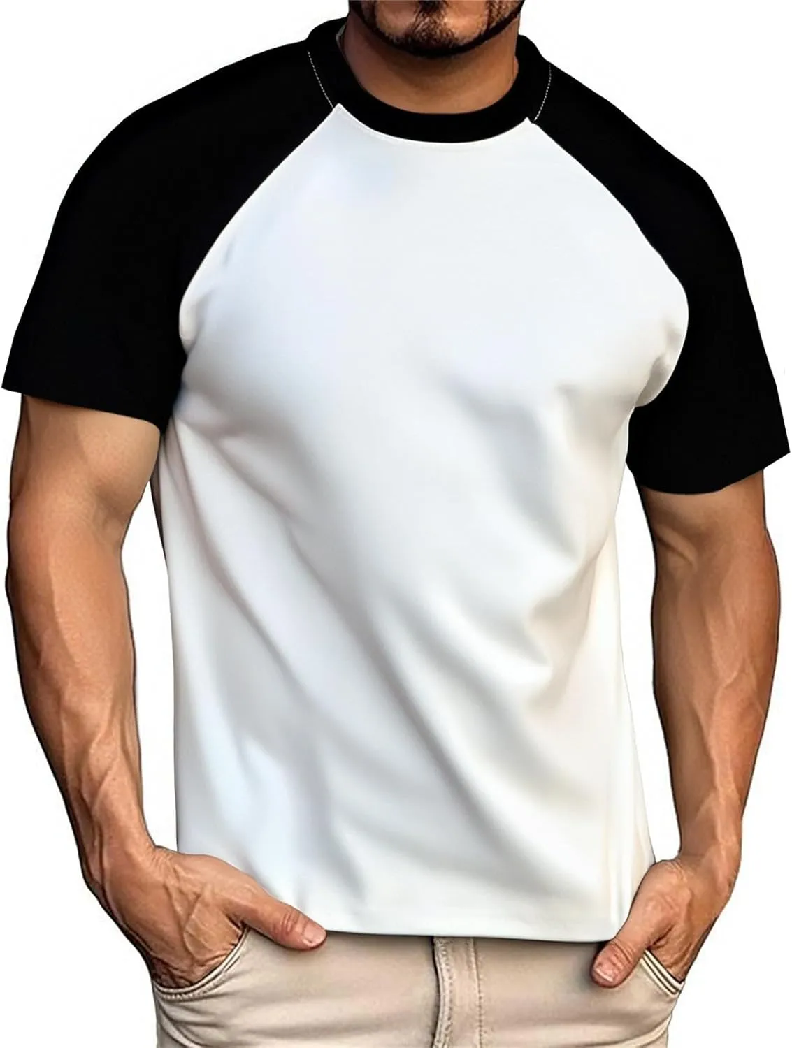 Men's Casual Color Block Tshirt Short Sleeve Loose Fit Breathable Top Quick Dry Raglan Sleeve Gym Running Casual Sport Wear