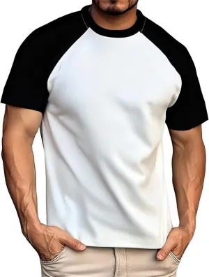 Men's Casual Color Block Tshirt Short Sleeve Loose Fit Breathable Top Quick Dry Raglan Sleeve Gym Running Casual Sport Wear