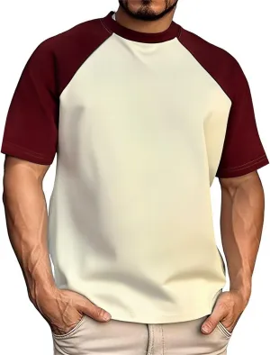 Men's Casual Color Block Tshirt Short Sleeve Loose Fit Breathable Top Quick Dry Raglan Sleeve Gym Running Casual Sport Wear