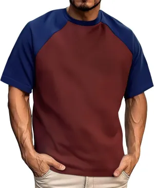 Men's Casual Color Block Tshirt Short Sleeve Loose Fit Breathable Top Quick Dry Raglan Sleeve Gym Running Casual Sport Wear