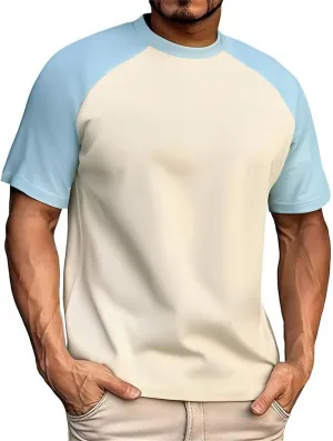 Men's Casual Color Block Tshirt Short Sleeve Loose Fit Breathable Top Quick Dry Raglan Sleeve Gym Running Casual Sport Wear