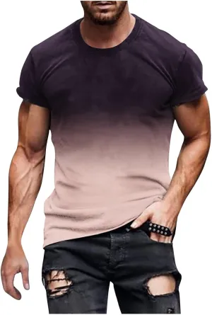 Men's Casual Printed Short Sleeve T Shirt Lightweight Gradient Crewneck Tees Summer Fashion Athletic Gym Tee Shirts