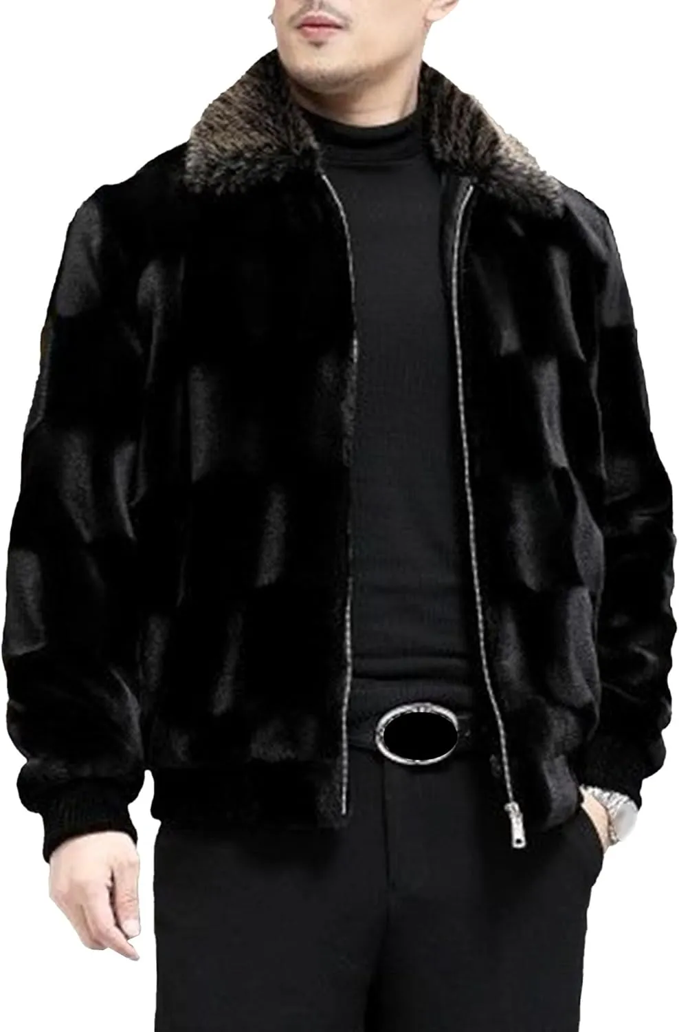 Men's Classic Fluffy Faux Fur Coat Plush Faux Fur Winter Bomber Jacket Turndown Collar Luxury Fleece Coats