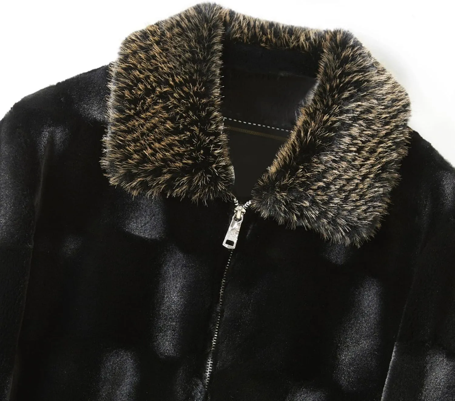Men's Classic Fluffy Faux Fur Coat Plush Faux Fur Winter Bomber Jacket Turndown Collar Luxury Fleece Coats