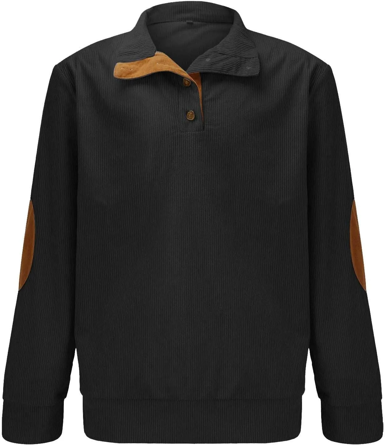 Men's Corduroy Sweatshirt Casual Long Sleeve Stand Collar Button Pullover Sweatshirts Lightweight Big and Tall Hoodie