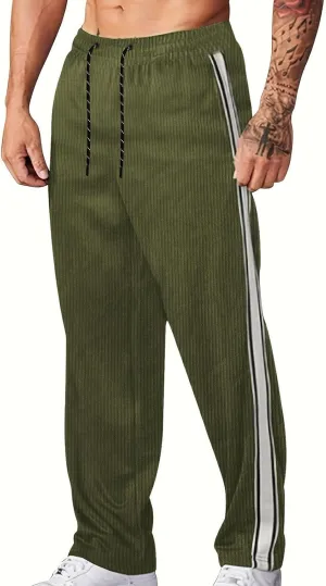 Mens Corduroy Vintage Cargo Sweatpants Long Solid Elastic Waist Casual Pants Hip Hop Harem Pants Fashion Corduroy