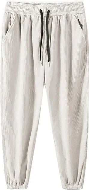 Mens Corduroy Vintage Cargo Sweatpants Long Solid Elastic Waist Casual Pants Hip Hop Harem Pants Fashion Corduroy