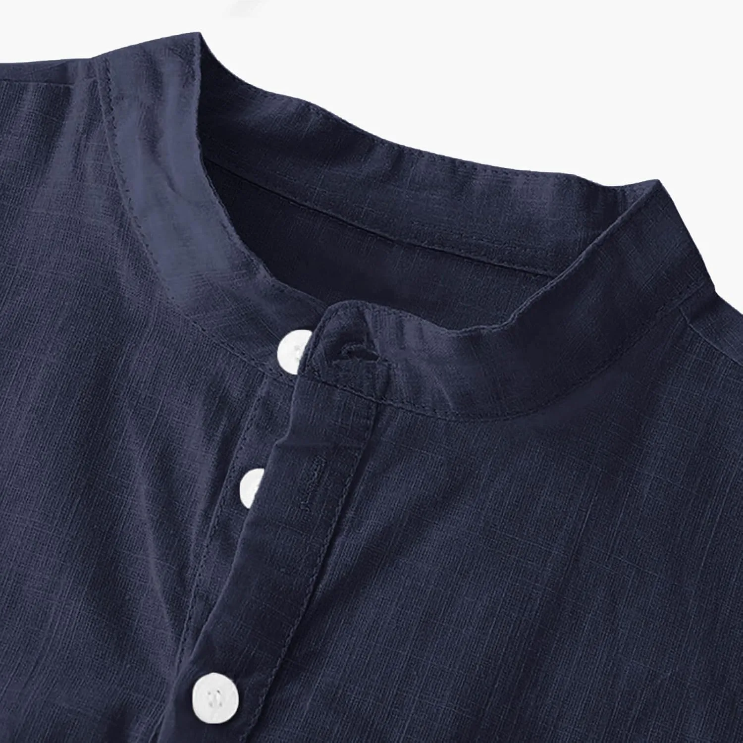 Men's Cotton Linen Henley Shirt Short Sleeve Breathable Shirts Casual Lightweight Summer Tee Tops