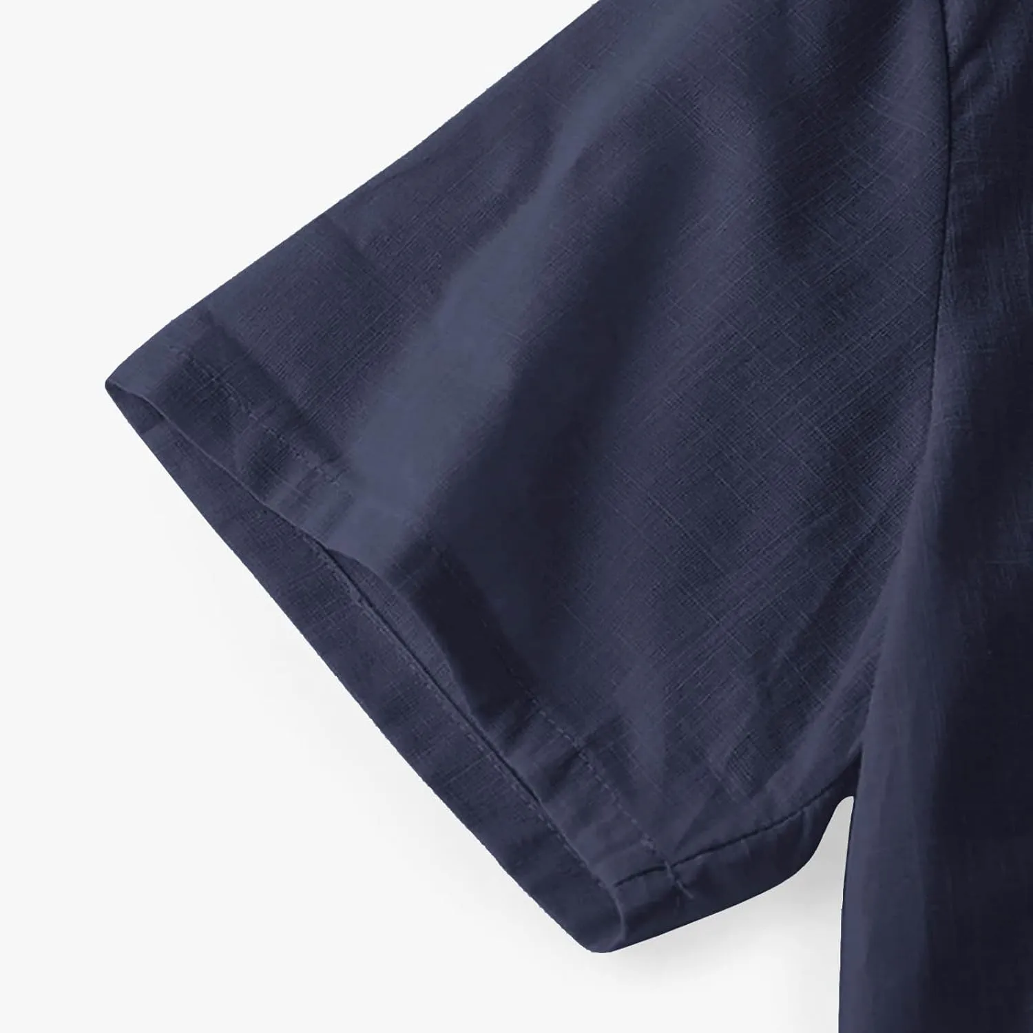 Men's Cotton Linen Henley Shirt Short Sleeve Breathable Shirts Casual Lightweight Summer Tee Tops