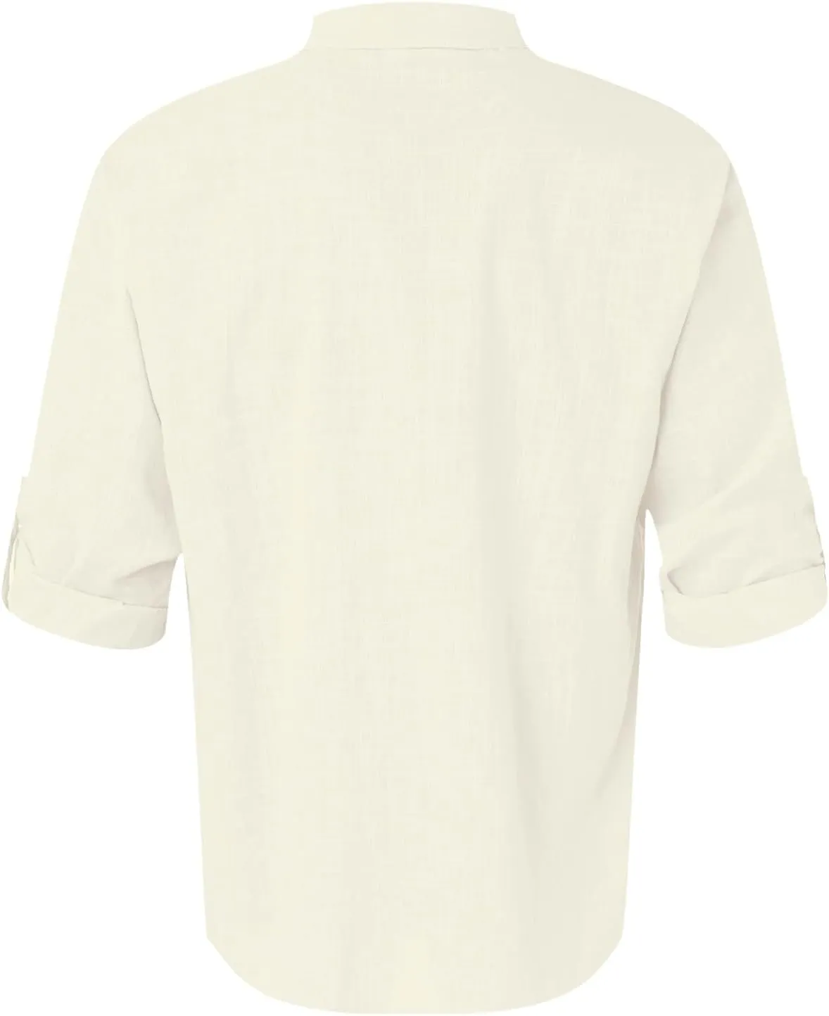 Men's Cotton Linen Henley Shirts Band Collar Long Sleeve Roll-up Hawiian Beach Casual Shirt Regular Fit Tops 2025 Summer