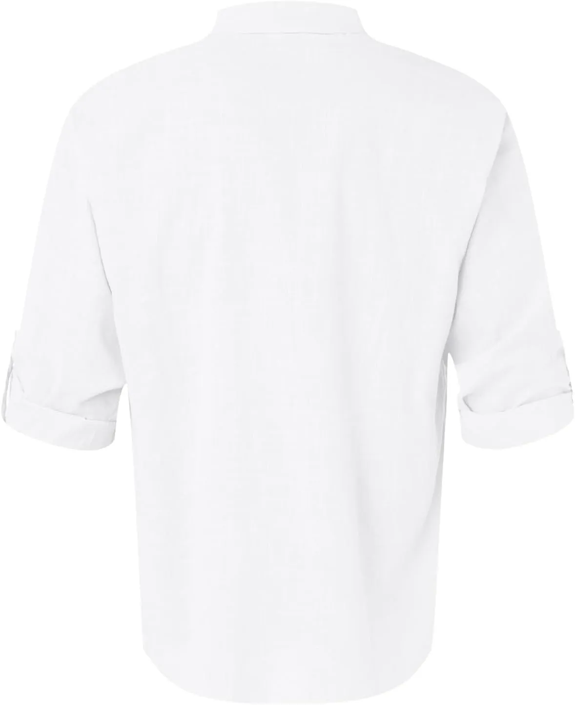 Men's Cotton Linen Henley Shirts Band Collar Long Sleeve Roll-up Hawiian Beach Casual Shirt Regular Fit Tops 2025 Summer