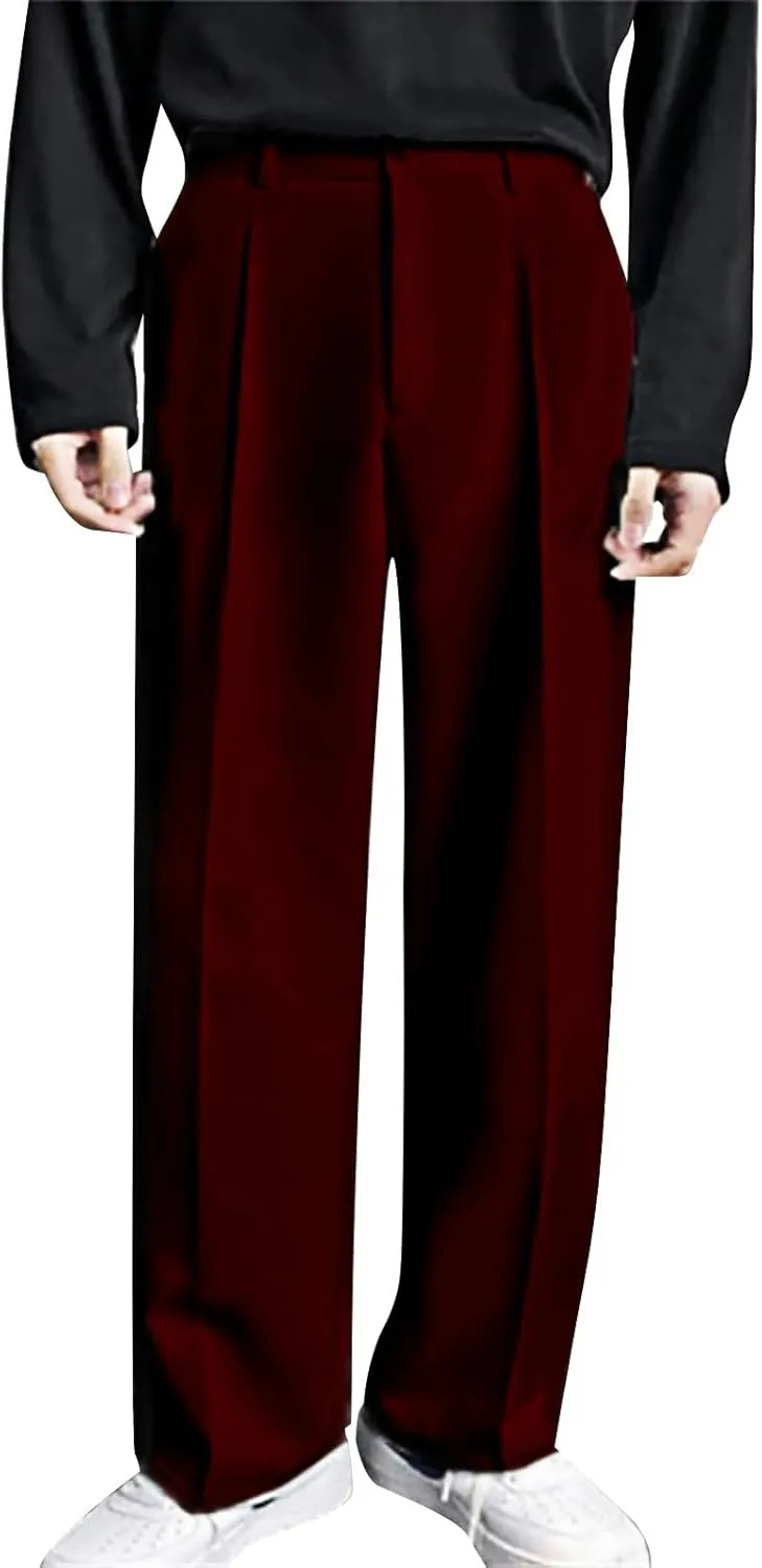 Mens Dress Pants Wide Leg Pleat Front Long Pants High Waisted Button Zipper Fly Suit Trousers Business Work Clothes