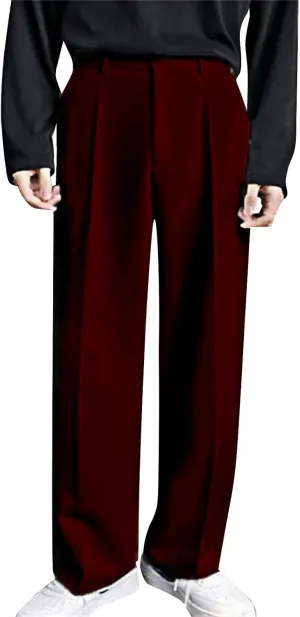 Mens Dress Pants Wide Leg Pleat Front Long Pants High Waisted Button Zipper Fly Suit Trousers Business Work Clothes
