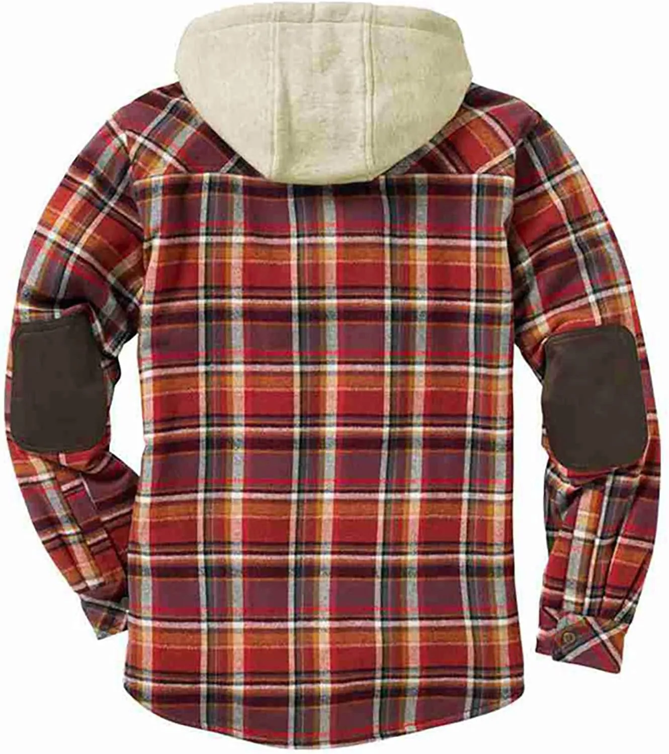Men's Fashion Check Hooded Jacket Quilted Lining Button Check Shirt Winter Fleece Thermal Jacket With Hood Gift for Men