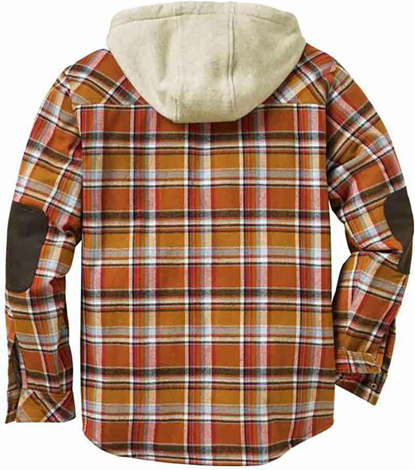 Men's Fashion Check Hooded Jacket Quilted Lining Button Check Shirt Winter Fleece Thermal Jacket With Hood Gift for Men