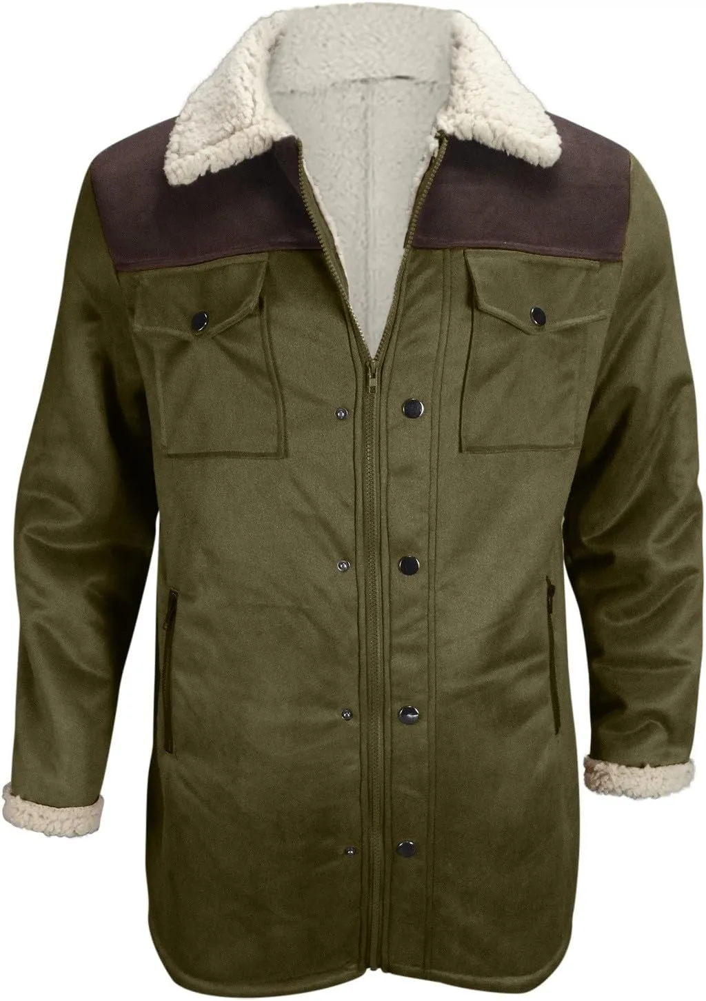 Mens Faux Suede Leather Jackets Sherpa Fleece Lined Trucker Jacket Notch Lapel Button Down Winter Sport Coat