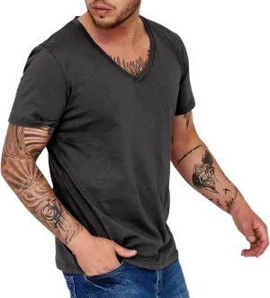 Mens Fitness V Neck Tshirts Plus Size Quick Dry Short Sleeve Stretch Casual Training Tops Workout Gym Running Muscle Shirts