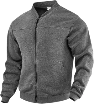 Mens Fleece Lined Jackets Fashion Stand Collar Full Zip Bomber Jacket Workout Athletic Jacket with Pockets