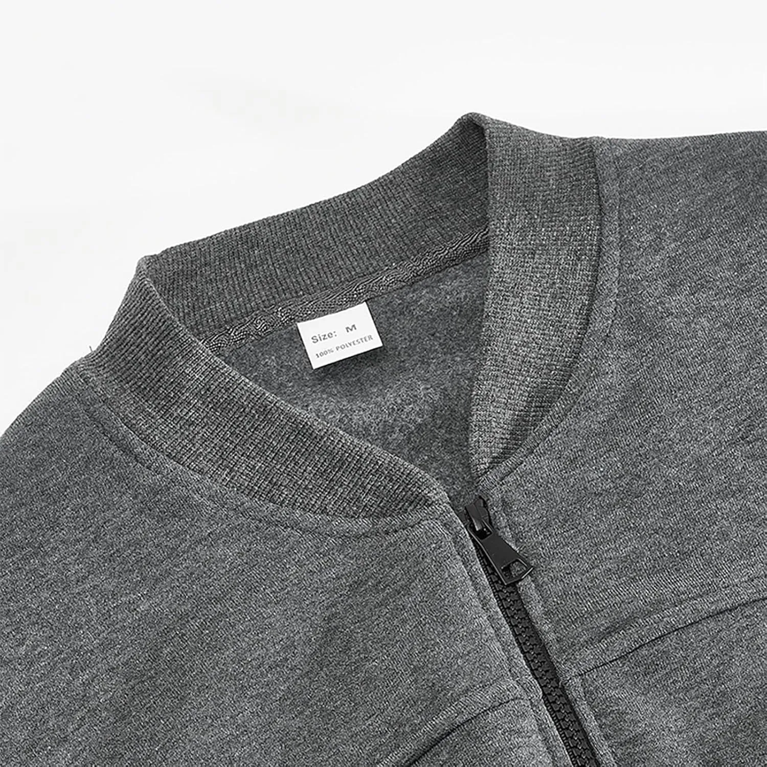 Mens Fleece Lined Jackets Fashion Stand Collar Full Zip Bomber Jacket Workout Athletic Jacket with Pockets