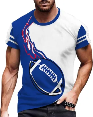 Men's Football Graphic T Shirt Short Sleeve Crew Neck Color Block Fashion Tee Breathable Gym Running Training Workout Shirt