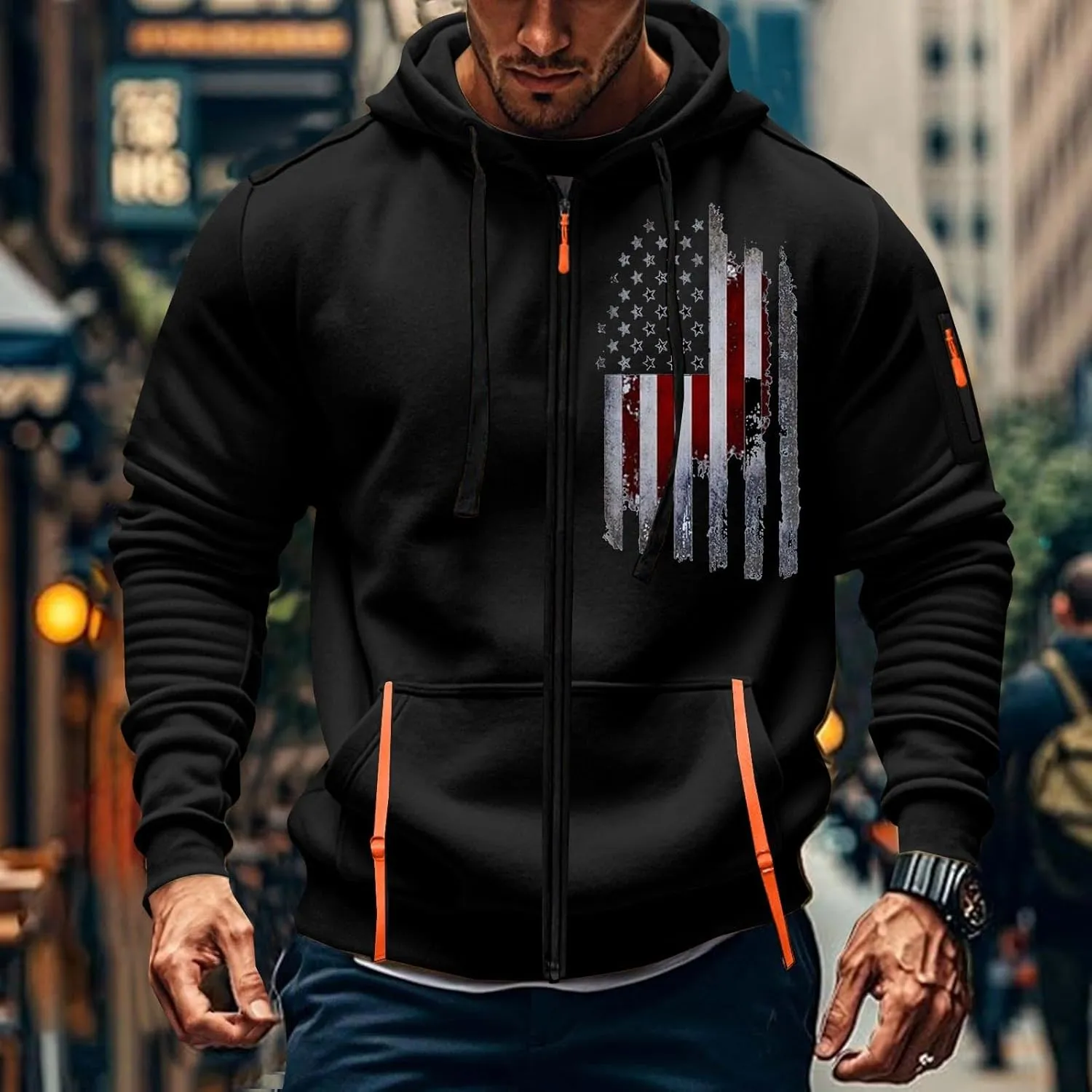 Mens Full Zip Casual Cotton Hooded Fleece Sleeved Hoodie Sweatshirt Casual Jacket Coat Hoodies For Men Fleece