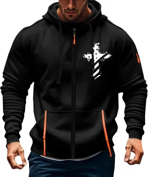 Mens Full Zip Casual Cotton Hooded Fleece Sleeved Hoodie Sweatshirt Casual Jacket Coat Hoodies For Men Fleece