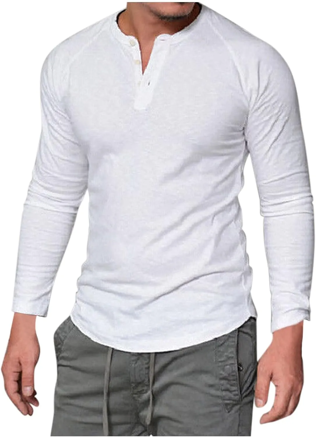 Men's Henley Shirt Long Sleeve Casual Lightweight Button Cotton Basic T-Shirt Raglan Sleeve