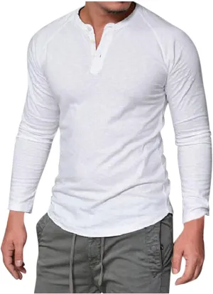 Men's Henley Shirt Long Sleeve Casual Lightweight Button Cotton Basic T-Shirt Raglan Sleeve