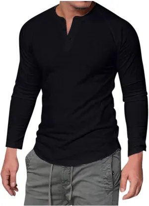 Men's Henley Shirt Long Sleeve Casual Lightweight Button Cotton Basic T-Shirt Raglan Sleeve
