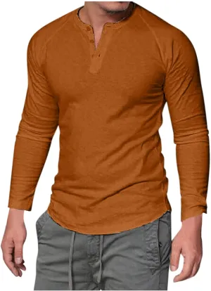 Men's Henley Shirt Long Sleeve Casual Lightweight Button Cotton Basic T-Shirt Raglan Sleeve