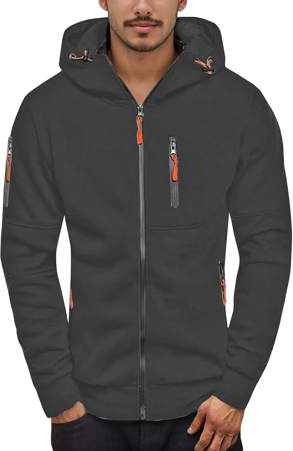 Mens Hoodies Jacket Winter Clothes For Sports Fashion Casual Long Sleeve Zip Up Loose Hoodies