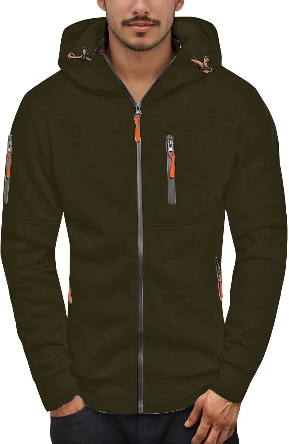 Mens Hoodies Jacket Winter Clothes For Sports Fashion Casual Long Sleeve Zip Up Loose Hoodies