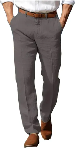 Mens Linen Dress Pants Casual Straight Leg Lounge Formal Business Trousers Baggy for Men Hemp Clothing