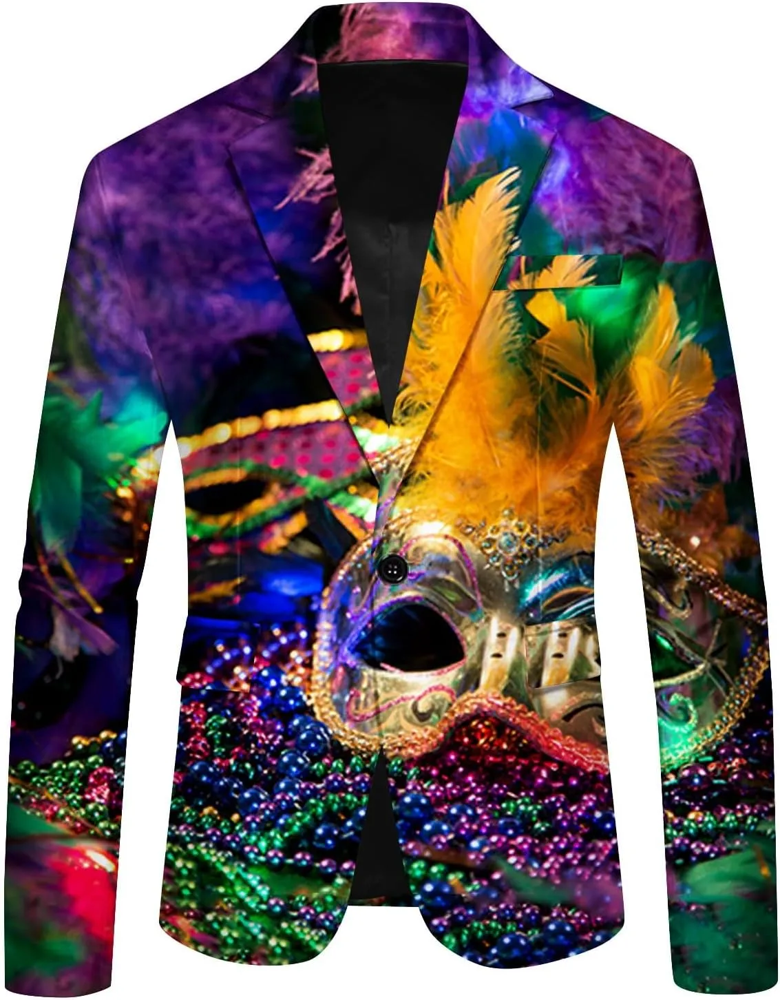 Mens Mardi Gras Suit Jacket Printed Slim Fit Notched Lapel One Button Blazer Holiday Party Dinner Tuxedo Jackets